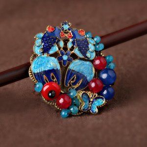 Edelweiss cloisonné butterfly scarf pin